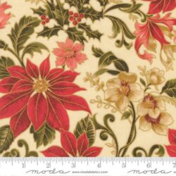 Moda Merry Manor Metallic - Poinsettia Large Floral Jacobean Cream