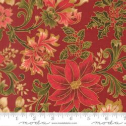 Moda Merry Manor Metallic - Poinsettia Large Floral Jacobean Red