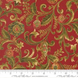 Moda Merry Manor Metallic - Twinkling Vine Florals Ornaments Red