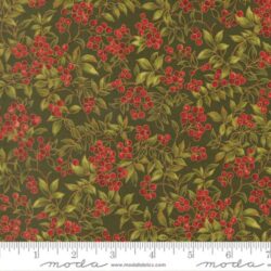 Moda Merry Manor Metallic - Hollyberry Christmas Berries Evergreen